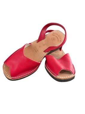 Alpargatus Red Leather Abarca Wedge Sandals Handmade Spain Size 38 U.S. 7.5